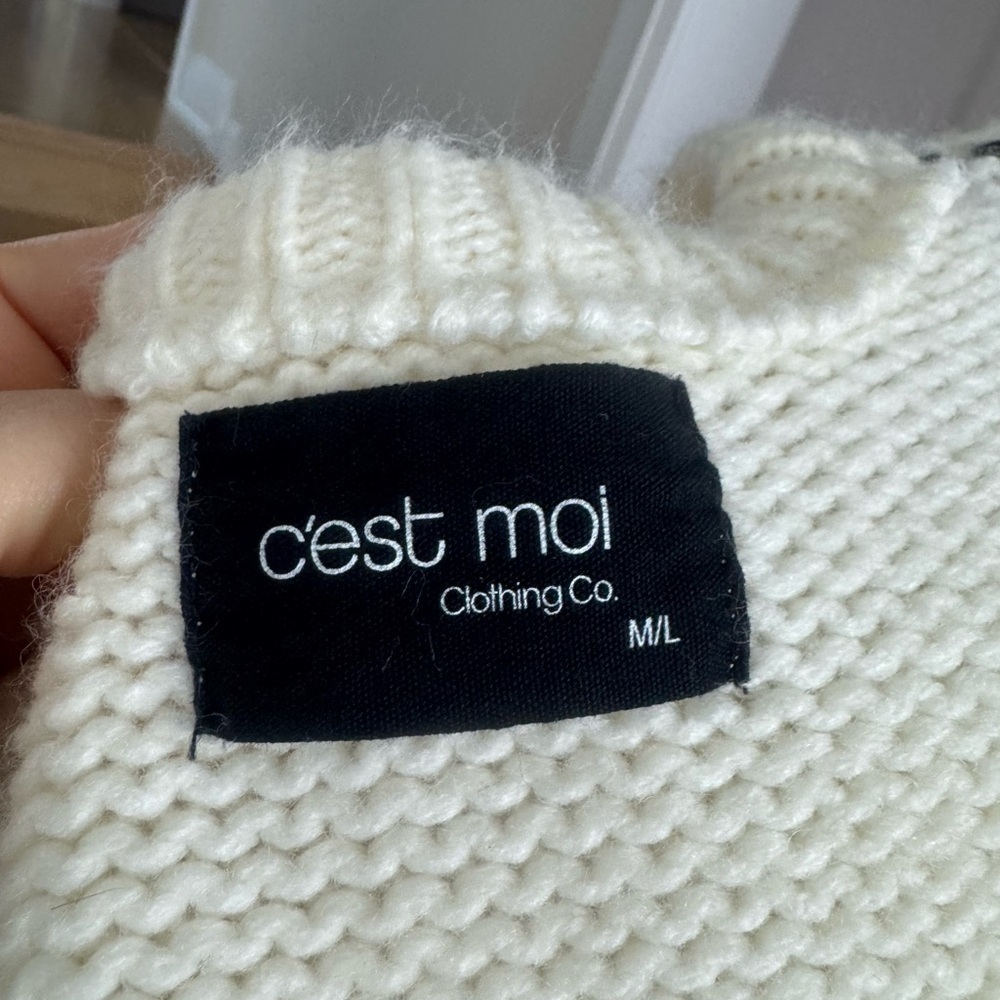 C’est Moi Chunky Knit Sweater Cream Black Contrast Stitch M/L - Picture 4 of 6